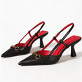 thumbnail image 1 of On feet& in love Women's Pointed Toe Slingback Heels with Metallic Horsebit Buckle - Smooth Black PU Dress Shoes for Work & Event - Size 5.5, 1 of 7