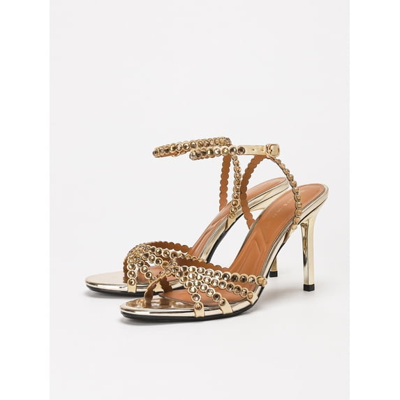 On feet& in love Women's Rhinestone-Embellished Square Toe Ankle Strap High Heel Sandals