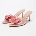 thumbnail image 1 of [On feet & in love] Women's Satin Pointed Toe Mules with Floral Applique - Slip-On Stiletto Heel Dress Sandals,Pink,6, 1 of 6