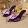 thumbnail image 1 of [On feet & in love] Women's Satin Pointed Toe Mules with Floral Applique - Slip-On Stiletto Heel Dress Sandals,Purple,6, 1 of 6