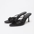 thumbnail image 1 of On feet & in love Women's Satin Pointed Toe Stiletto Mules - Strappy Bow Detail Slip-On Dress Sandals,Black, 1 of 7