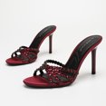 thumbnail image 1 of On feet & in love Women's Satin Rhinestone Strappy Stiletto Mules - Slip-On Pointed Toe Dress Sandals, 1 of 8