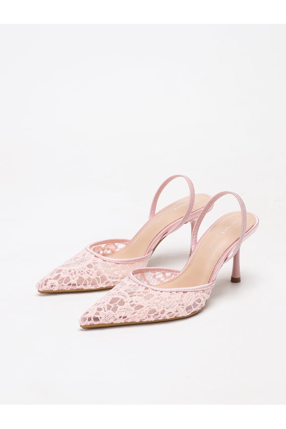 Women's Slingback Pumps, Lace Pointed Toe Heels for Wedding Party Office