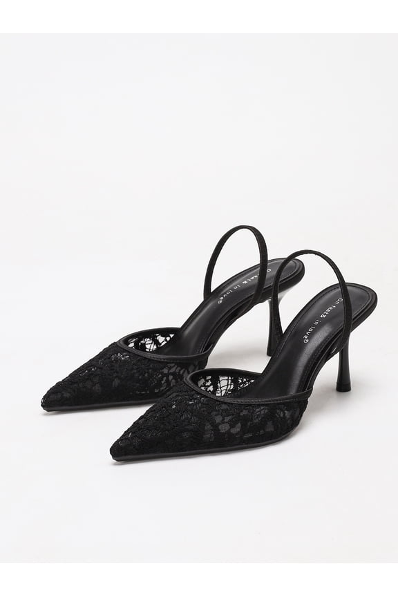 Women's Slingback Pumps, Lace Pointed Toe Heels for Wedding Party Office