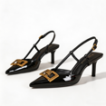 thumbnail image 1 of On feet& in love Women's Pointed Toe Slingback Patent PU Heels with Geometric Buckle - Black Dress Shoes for Party & Evening - Size 11, 1 of 7