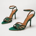 thumbnail image 1 of On feet& in love Women's Pointed Toe Satin Stiletto Heels with Rhinestone Strappy Ankle Strap - Green Dress Shoes for Party & Wedding - Size 10, 1 of 8