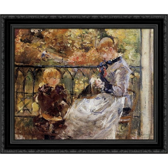 On the Balcony of Eugene Manet's Room at Bougival 24x20 Black Ornate Wood Framed Canvas Art by Morisot, Berthe