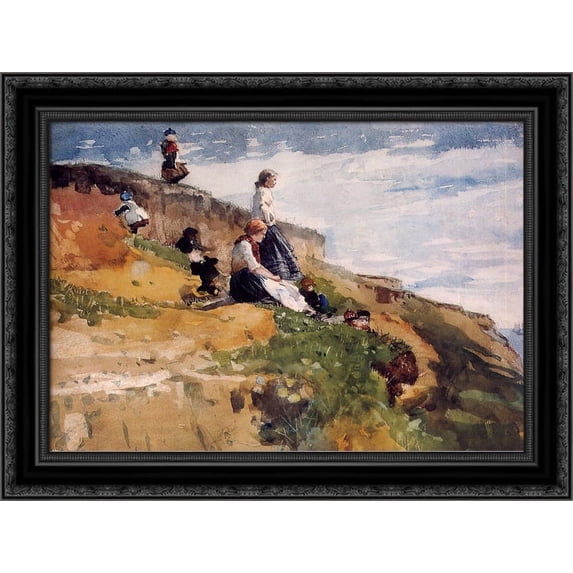 On the Cliff 24x19 Black Ornate Wood Framed Canvas Art by Homer, Winslow