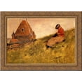 thumbnail image 1 of On the Cliff: A Girl Sewing 24x19 Gold Ornate Wood Framed Canvas Art by Robinson, Theodore, 1 of 2