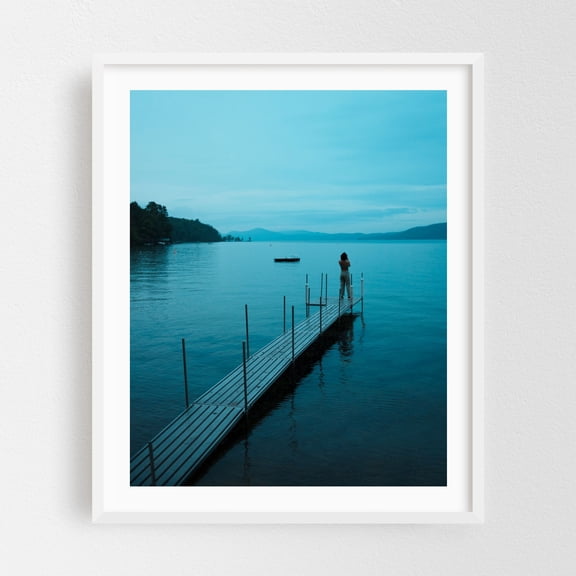 On the Dock, Lake George - Silver Bay New York Photography Lake Water Landscape Nature Scenic Boat White Framed Wall Art Print 6 x 8 inches