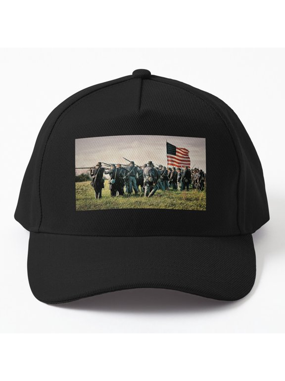 On the Field of Battle Baseball Cap, Military Conflict Scene Graphic Design, Classic Hat