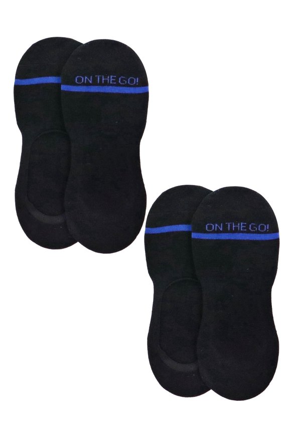 On the Go Men's Athletic Liner (2 Pair Pack, Black with Blue Stripe, Size M)