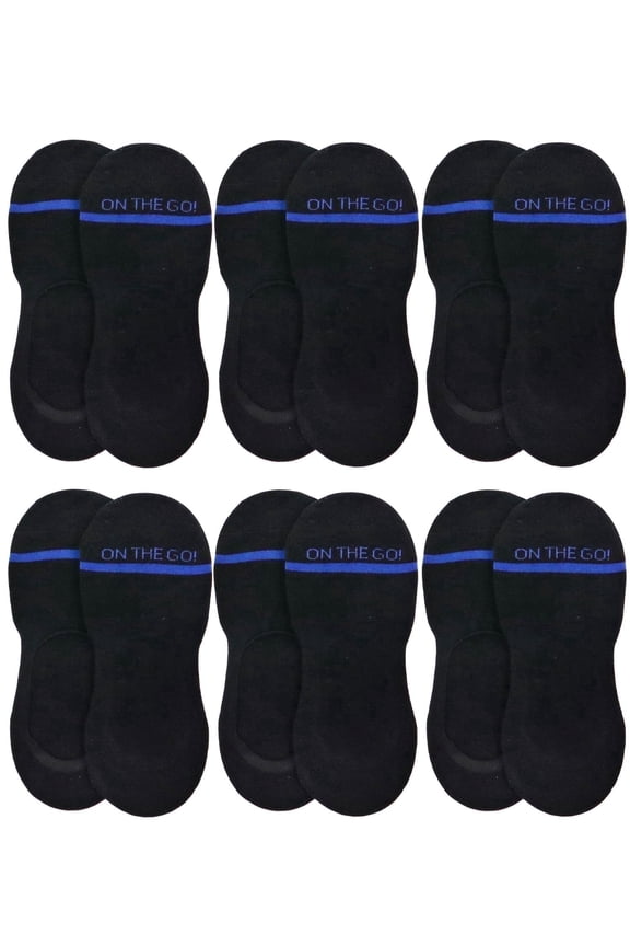 On the Go Men's Athletic Liner (6 Pair Pack, Black with Blue Stripe, Size M)