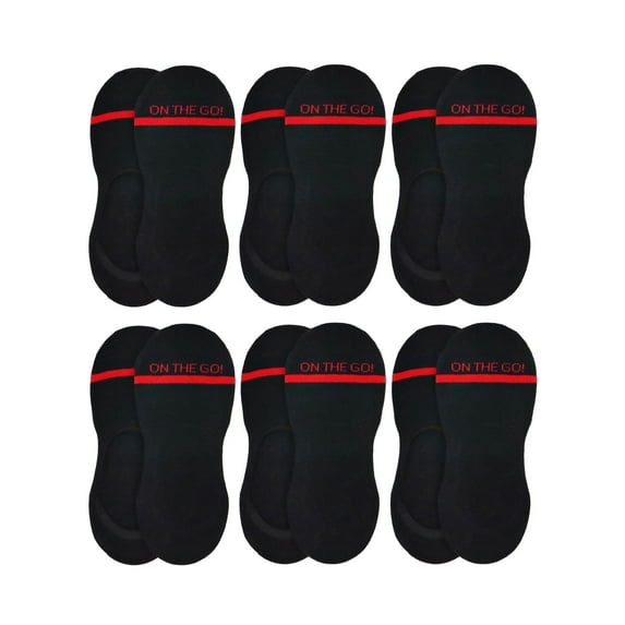 On the Go Men's Athletic Liner (6 Pair Pack, Black with Red Stripe, Size M)