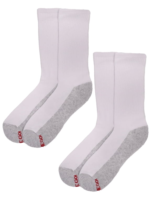 Men's Crew Socks (2 Pair Pack, White with Light Grey Sole)