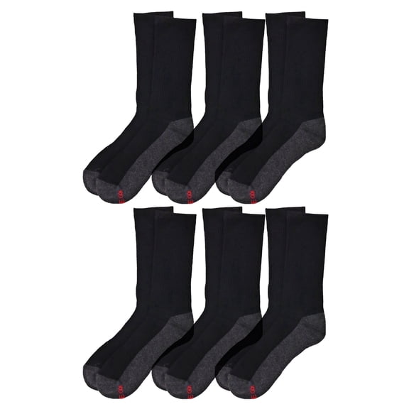 On the Go Men's Crew Socks (6 Pair Pack, Black with Dark Grey Sole)