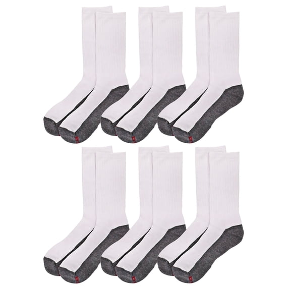 On the Go Men's Crew Socks (6 Pair Pack, White with Medium Grey Sole)