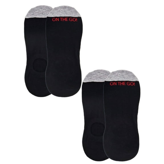On the Go Men's Invisible Socks (2 Pair Pack, Black with Grey Toe)