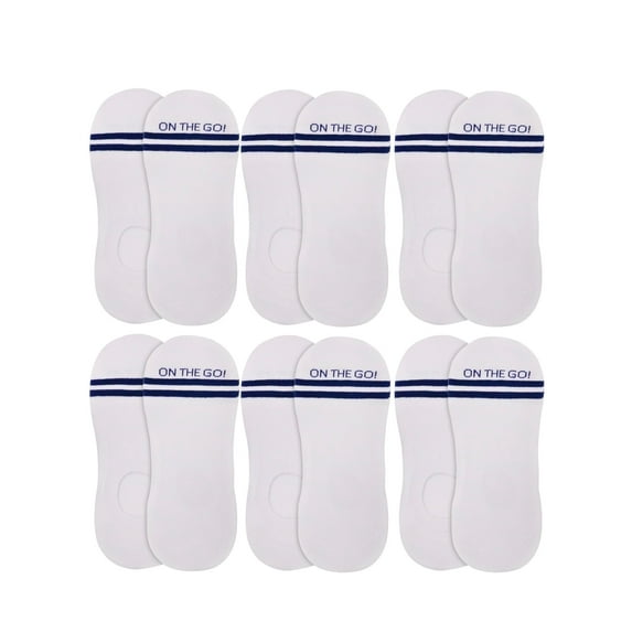 On the Go Men's Invisible Socks (6 Pair Pack, White with Blue Stripes)