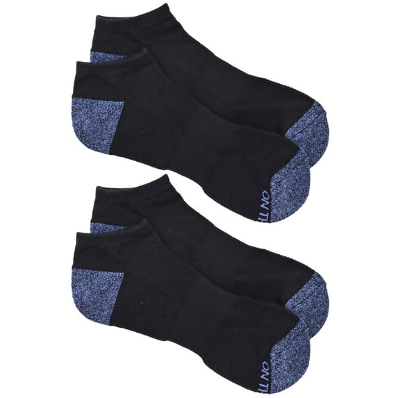 On the Go Men's Low Cut Socks (2 Pair Pack, Black with Blue Marled Heel/Toe)