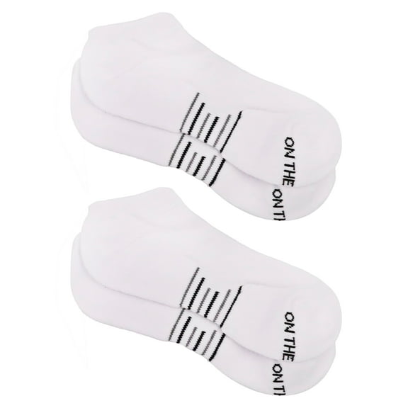 On the Go Men's Low Cut Socks (2 Pair Pack, White with Black/Grey Arch Stripes)