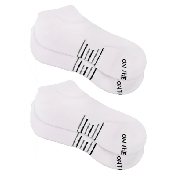 On the Go Men's Low Cut Socks (2 Pair Pack, White with Black/Grey Arch Stripes)