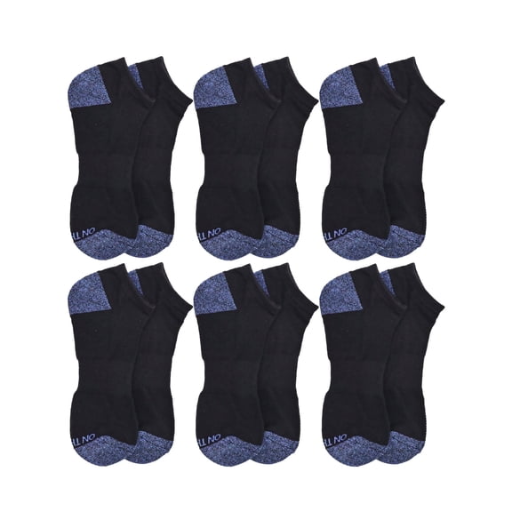 On the Go Men's Low Cut Socks (6 Pair Pack, Black with Blue Marled Heel/Toe)