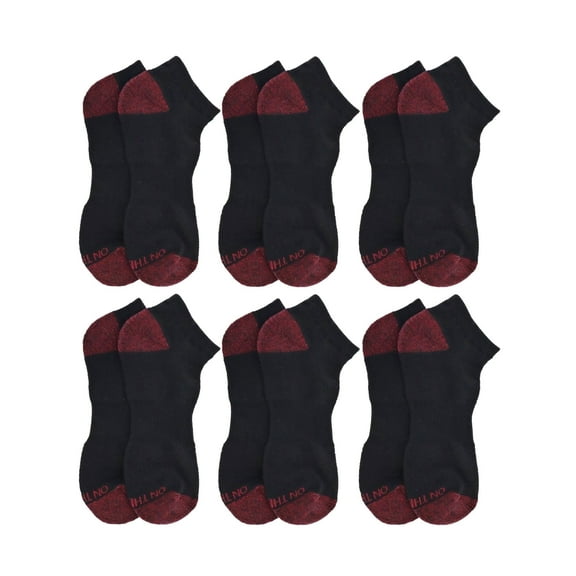 On the Go Men's Low Cut Socks (6 Pair Pack, Black with Red Marled Heel/Toe)