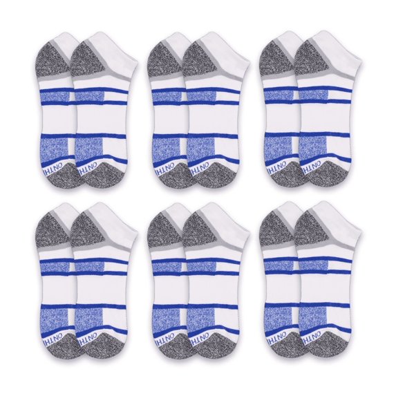 On the Go Men's Low Cut Socks (2 Pair Pack, Blue Ladder Stripe Design)
