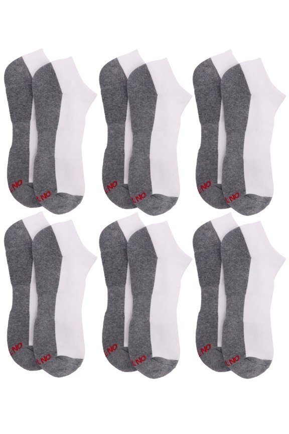 On the Go Men's Low Cut Socks (6 Pair Pack, White with Medium Grey Sole)