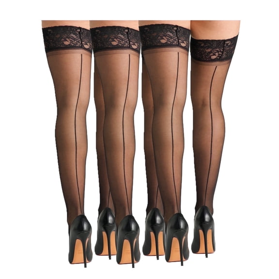 On the Go Women's Back-Seam Thigh Highs (3 Pair Pack, Black, Size L - Prev. Q)