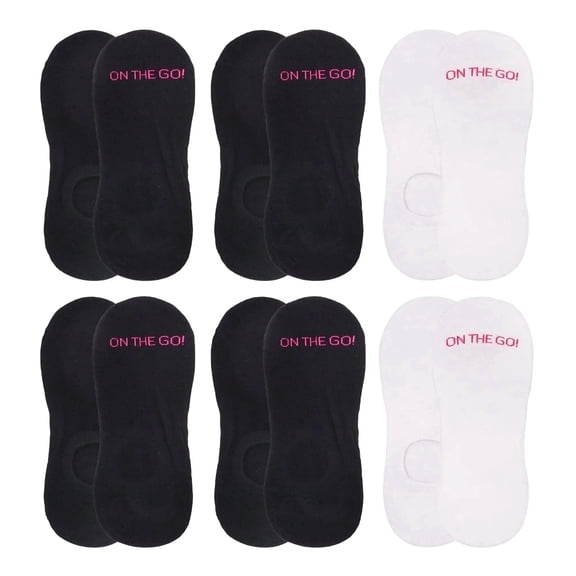 On the Go Women's Invisible Socks (6 Pair Pack, 2 Black, 1 White Combo)