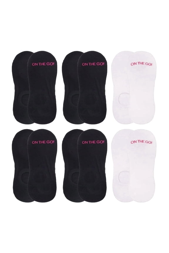 On the Go Women's Invisible Socks (6 Pair Pack, 2 Black, 1 White Combo)