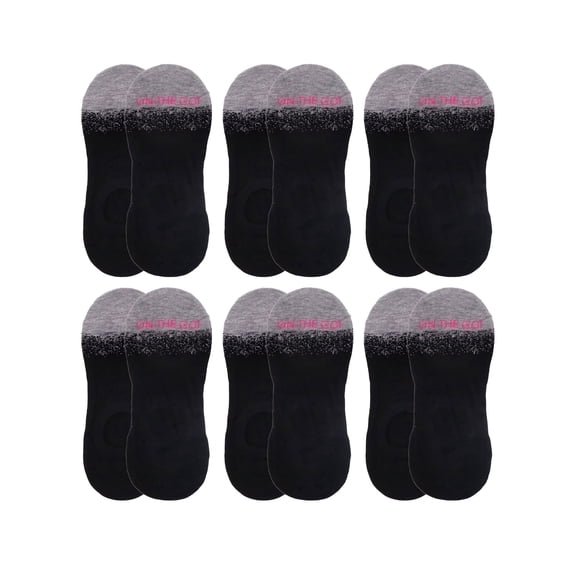 On the Go Women's Invisible Socks (6 Pair Pack, Black with Grey Speckle Toe)