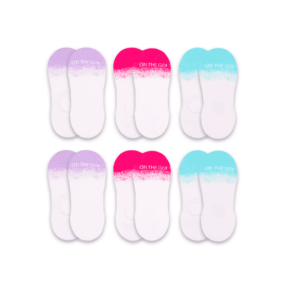 On the Go Women's Invisible Socks (6 Pair Pack, Speckle Brights Combo - White)