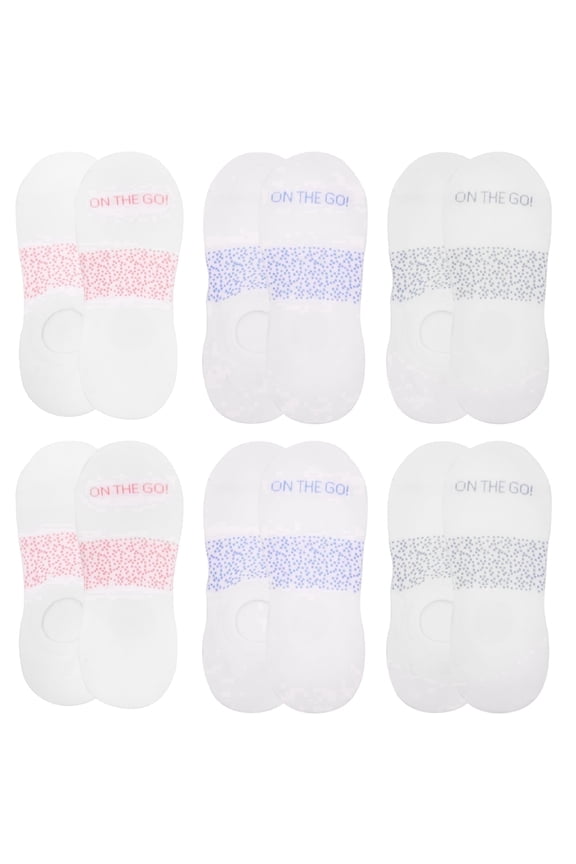 On the Go Women's Invisible Socks (6 Pair Pack, White with Blue/Pink/Grey Galaxy Arches)