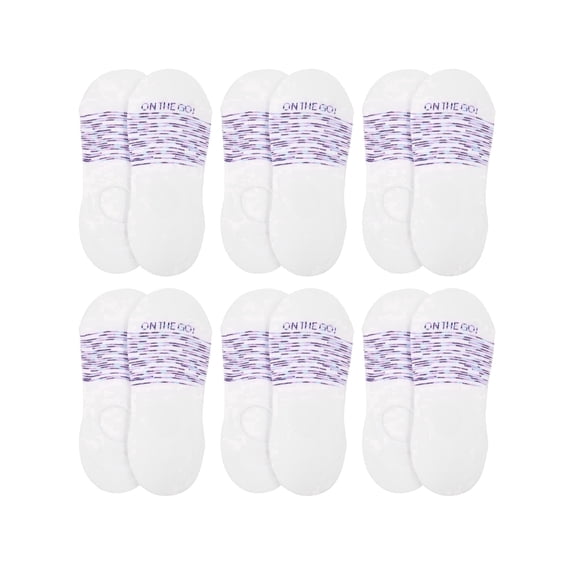 On the Go Women's Invisible Socks (6 Pair Pack, White with Blue and Purple Arches)
