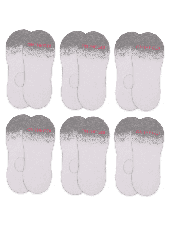 Women's Invisible Socks (6 Pair Pack, White with Grey Speckle Toe)