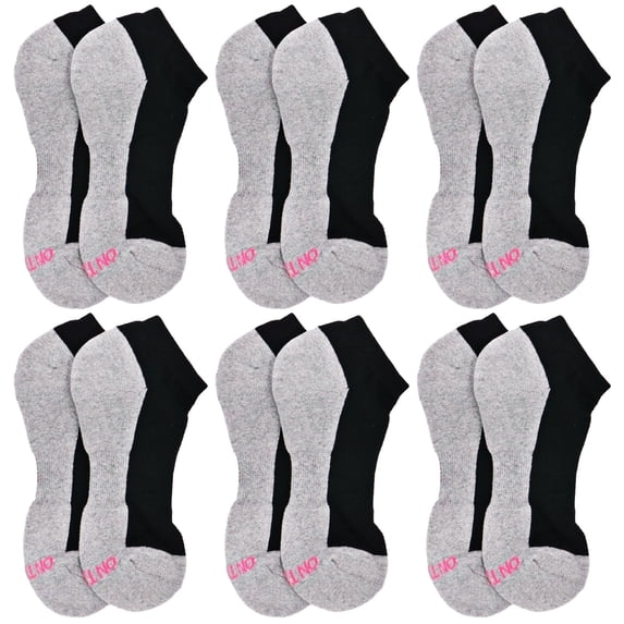 On the Go Women's Cushion Low Cut Socks (6 Pair Pack, Black with Grey Sole)