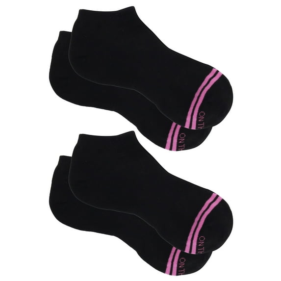 On the Go Women's Performance Socks (Black Pink Stripes Toe, 2 Pair)
