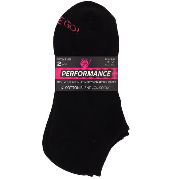 On the Go Women's Performance Socks (Black Solid, 2 Pair)