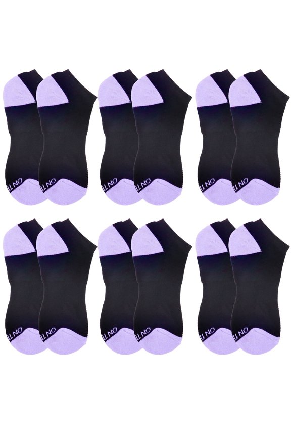 On the Go Women's Performance Socks (6 Pair Pack, Black with Lavender Heel & Toe)