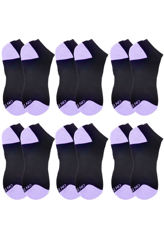 On the Go Women's Performance Socks (6 Pair Pack, Black with Lavender Heel & Toe)