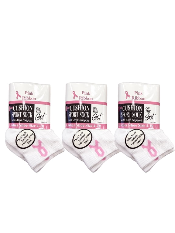 Women's Pink Ribbon Ankle Socks (3 Pair Pack)