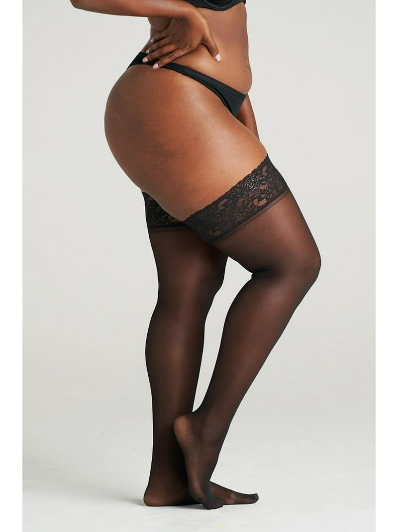 On the Go Women's Sheer Thigh Highs with Lace Top, Silicone Stay