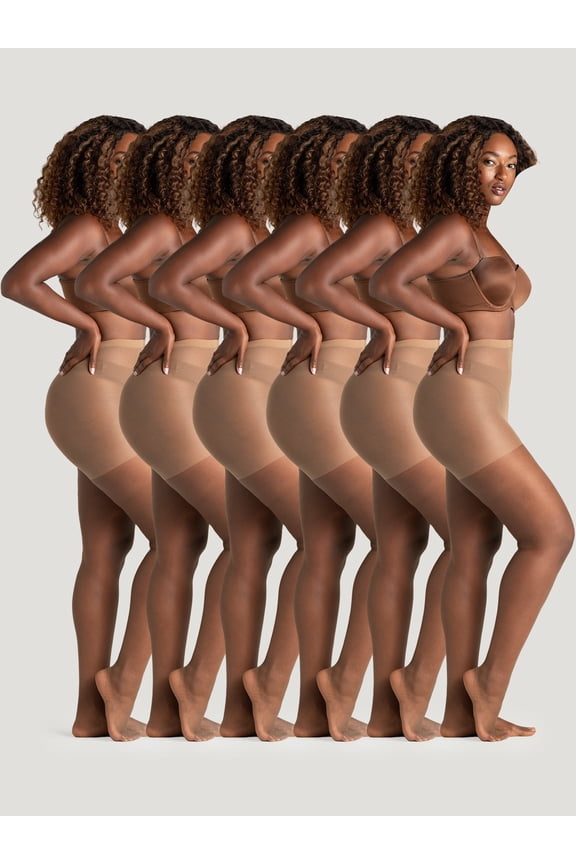 On the Go Women's Ultra Sheer Control Top Pantyhose (6 Pair Pack, Coffee, Size XL - Prev. XL-Q)