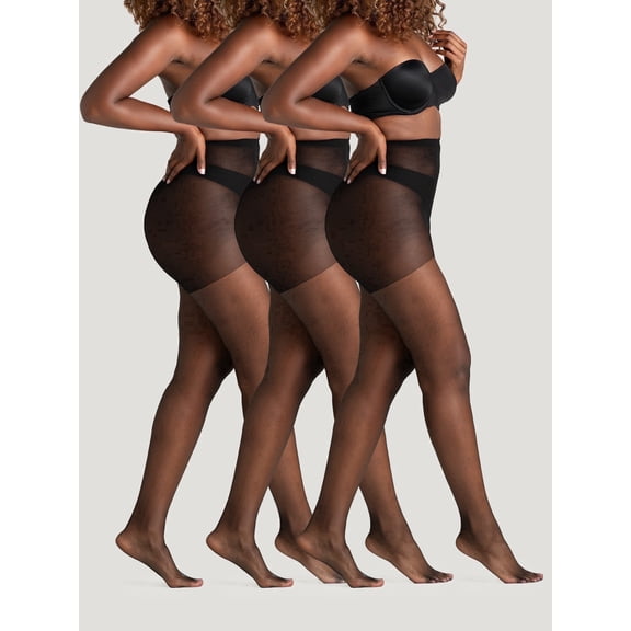 On the Go Women's Ultra Sheer Pantyhose (3 Pair Pack, Jet Black, Size 1)
