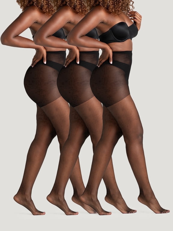 On the Go Women's Ultra Sheer Pantyhose (3 Pair Pack, Jet Black, Size 1)