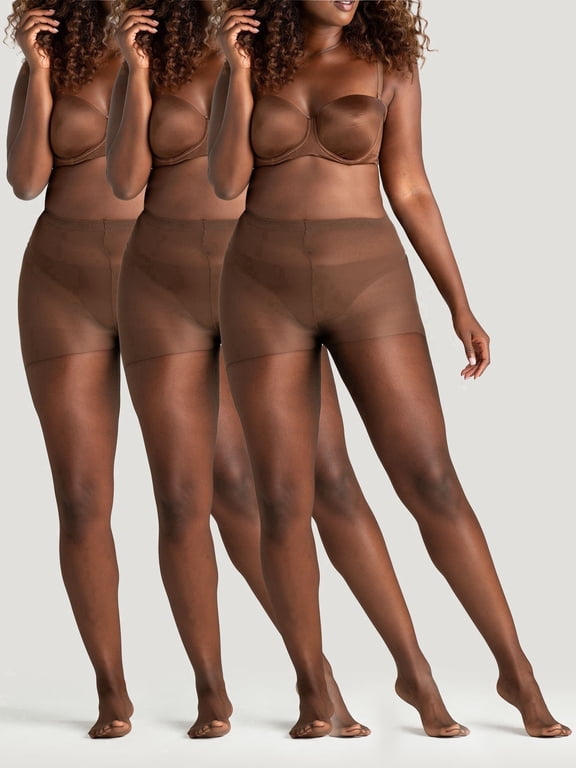 Women's Ultra Sheer Pantyhose (3 Pair Pack, Jet Brown, Size 1)