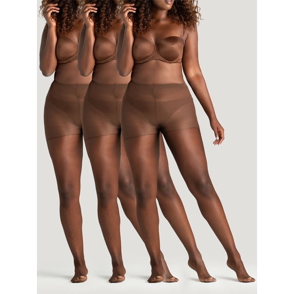 On the Go Women's Ultra Sheer Pantyhose (3 Pair Pack, Jet Brown, Size 1)